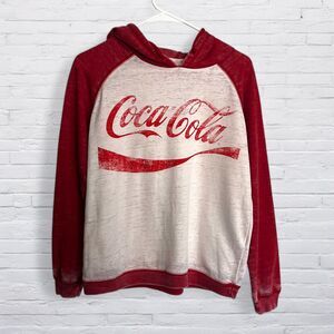 Coca Cola Hoodie Shirt Womens Size Small Slubbed White and Red Coke